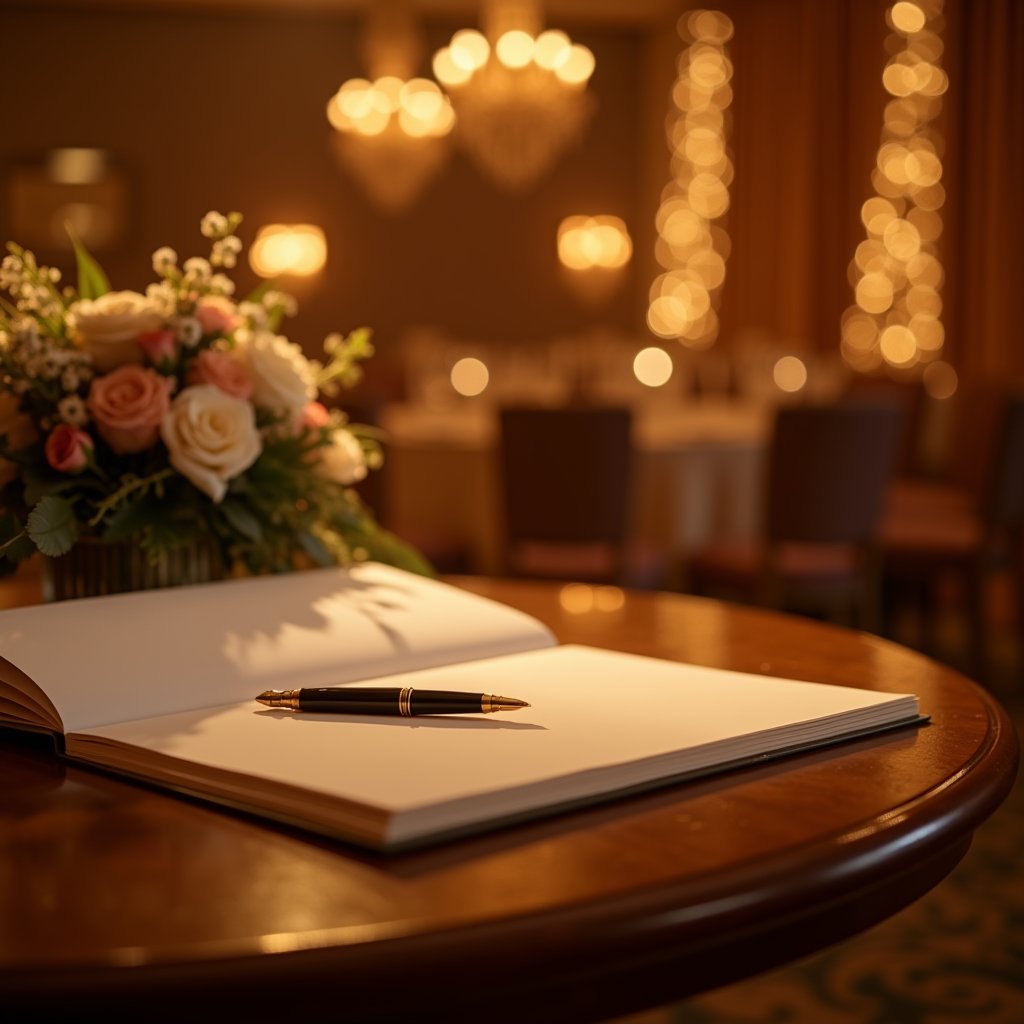 Golden Nib on Ivory Pages - Wedding & Events AI stock