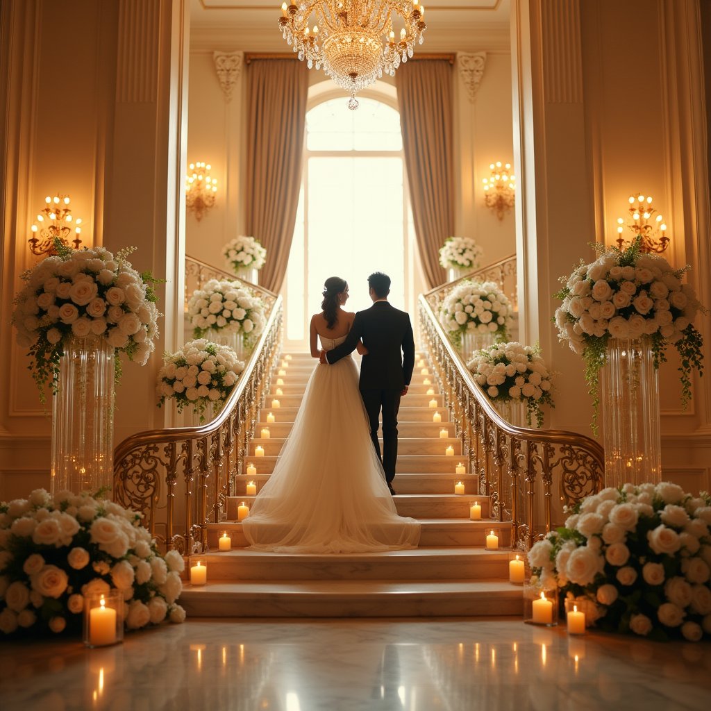 Golden Ascent on Marble Stairs - Wedding & Events AI stock