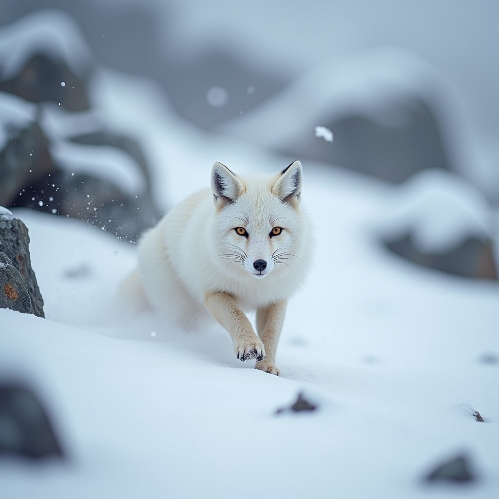 Arctic Fox Winter Hunt - Wild AI stock
