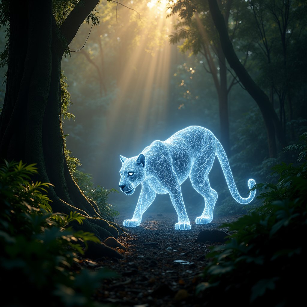 Lightning Prowls the Green Cathedral - Wild AI stock