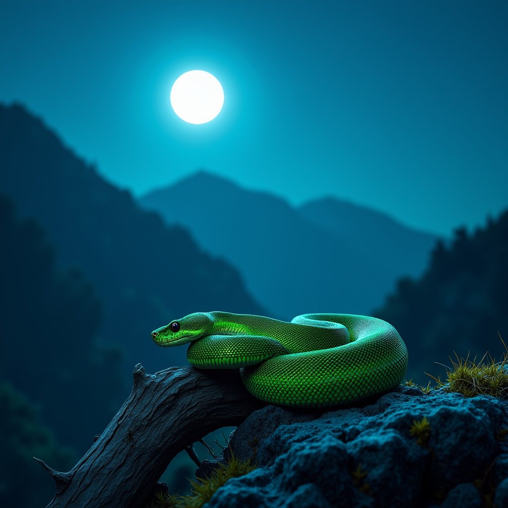 Emerald Coil on Moonlit Granite - Wild AI stock