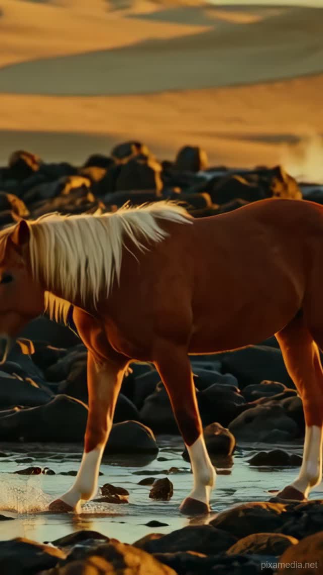 Icelandic Horse at Sunset Oasis - Animal AI stock