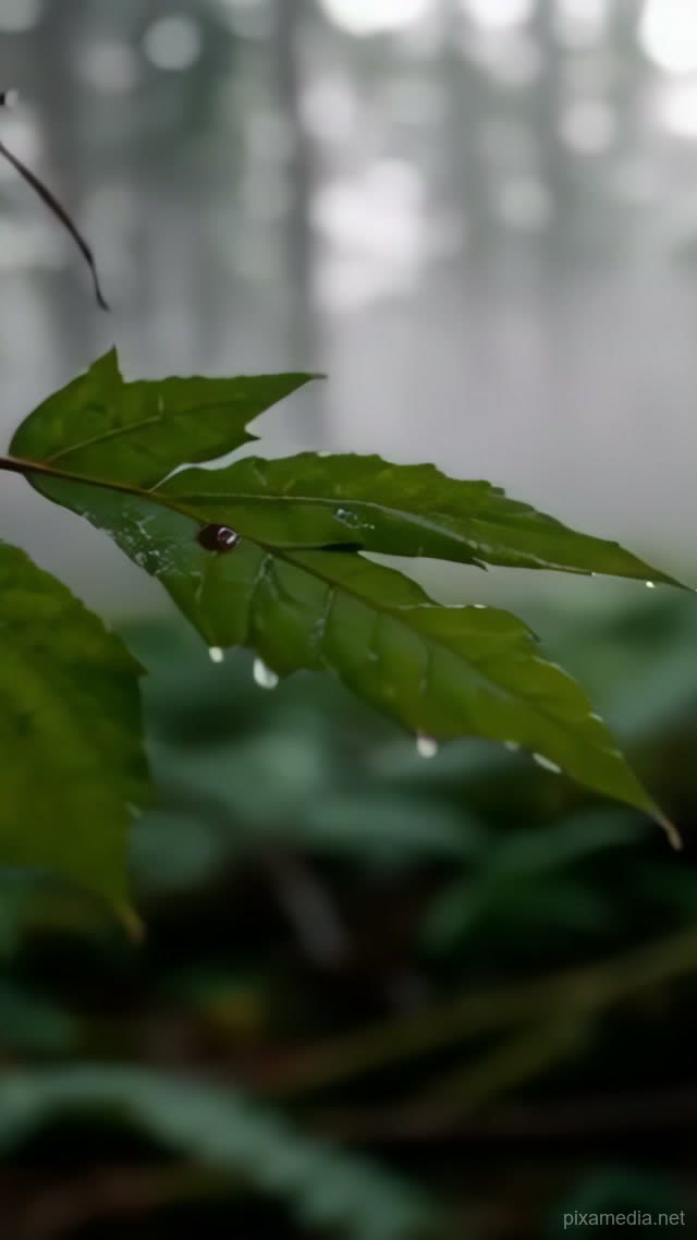Rain Beads on Dawn Leaf - ASMR AI stock
