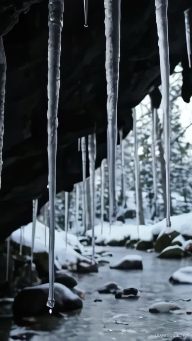 Icicles Drip into Icy Stream - ASMR AI stock