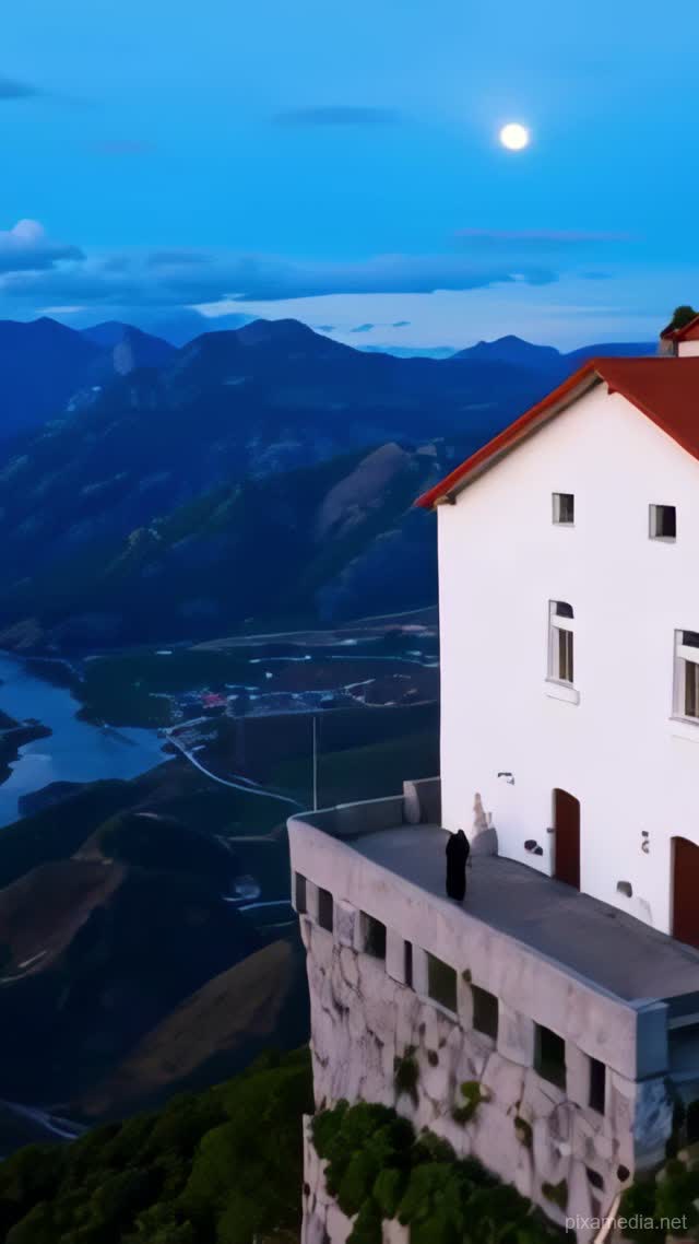 Ostrog Monastery Under Moonlight - Balkans AI stock