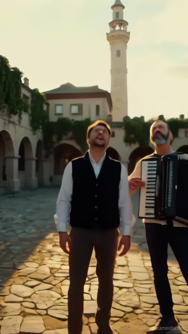 Sevdalinka Echoes in Stone Courtyard - Balkans AI stock