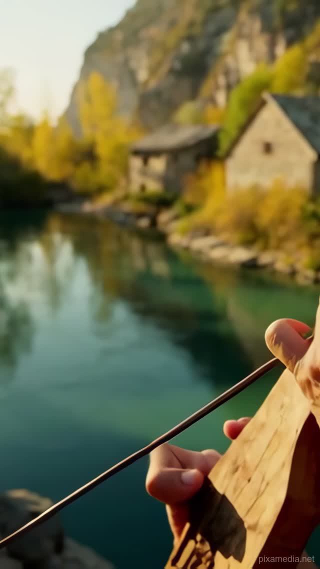 Gusle String Above Karst River - Balkans AI stock