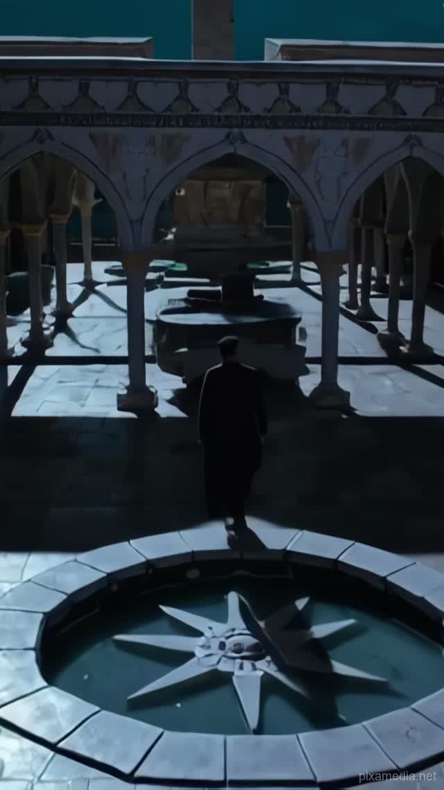 Silver Crescent Over Fountain Court - Islamic AI stock