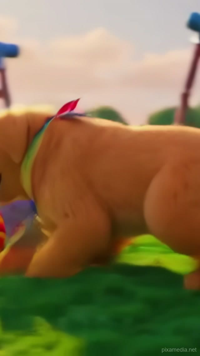 Golden Dog Tumbles Down Hill - Kids AI stock