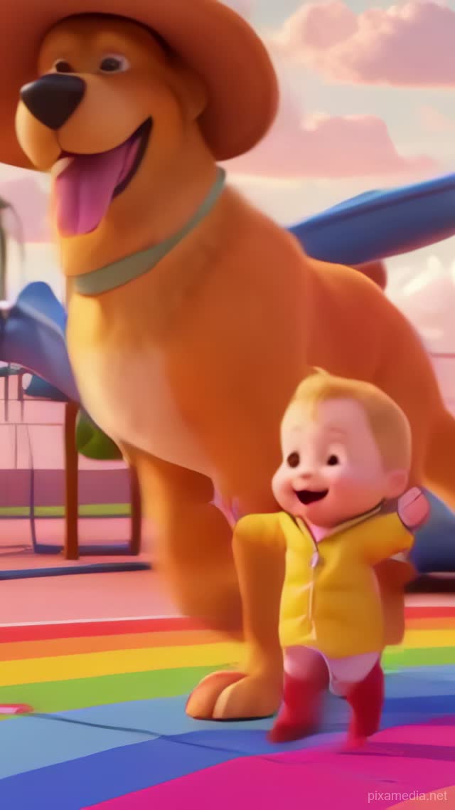 Golden Hour Toddler and Retriever Dance - Kids AI stock