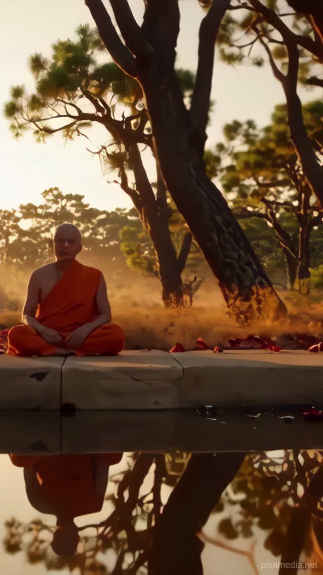 Stillness Beneath Amber Canopy - Meditation AI stock