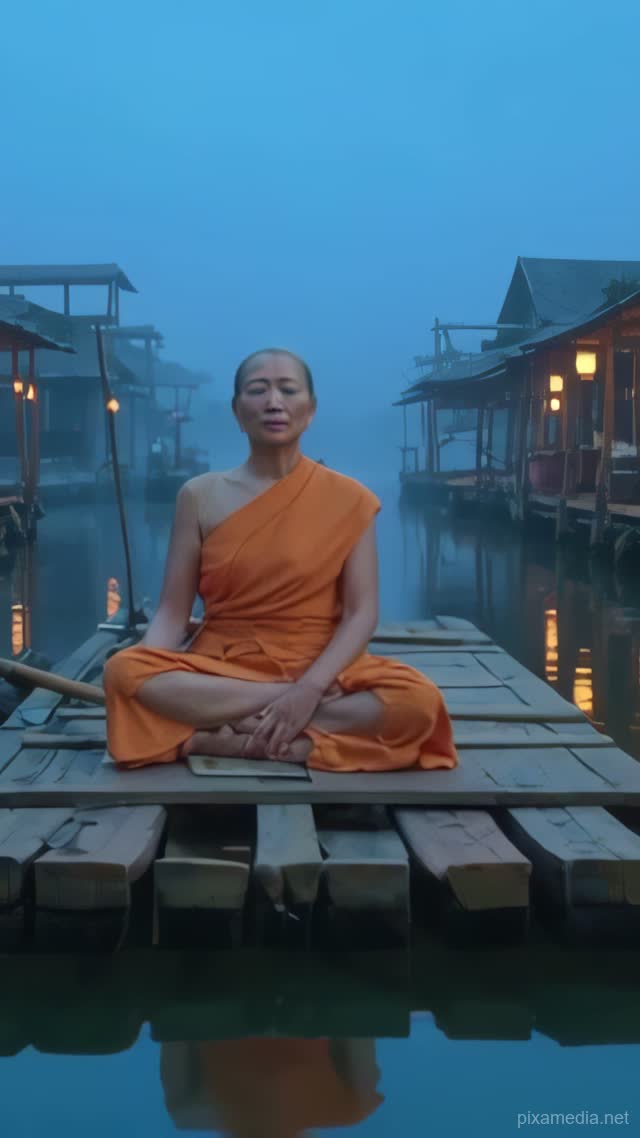 Lotus Stillness on Dawn Canal - Meditation AI stock