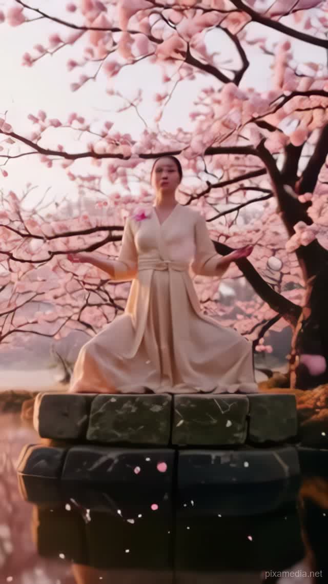 Petals Settle on Her Shoulders - Meditation AI stock