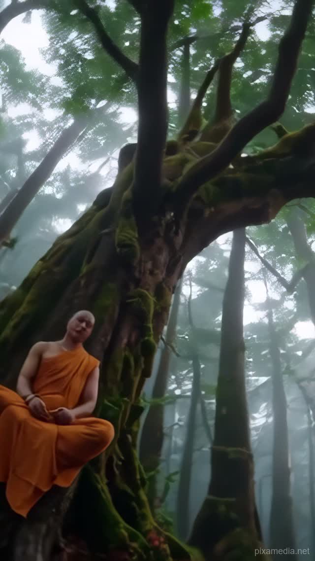 Rain Falls on Saffron Robe - Meditation AI stock