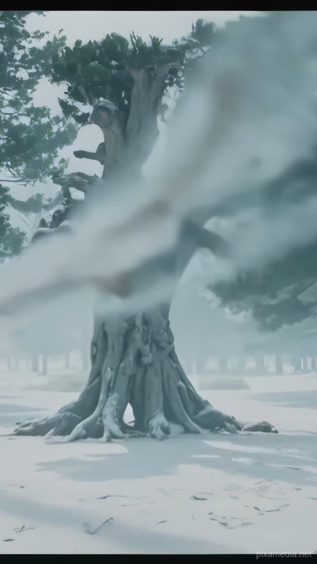 Frost Wind Through the Sacred Oak - Meditation AI stock
