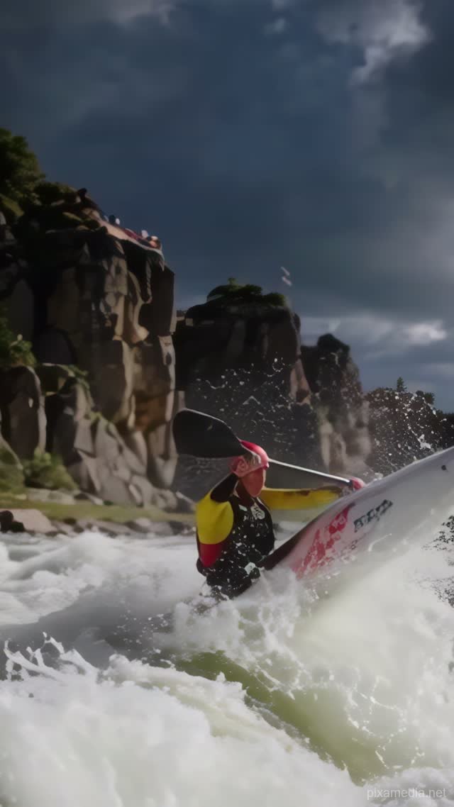 Red Helmet Through Granite Rapids - Sport AI stock