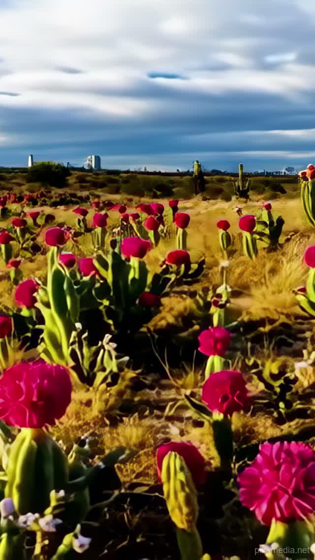 Desert Bloom After Rain - Timelapse AI stock