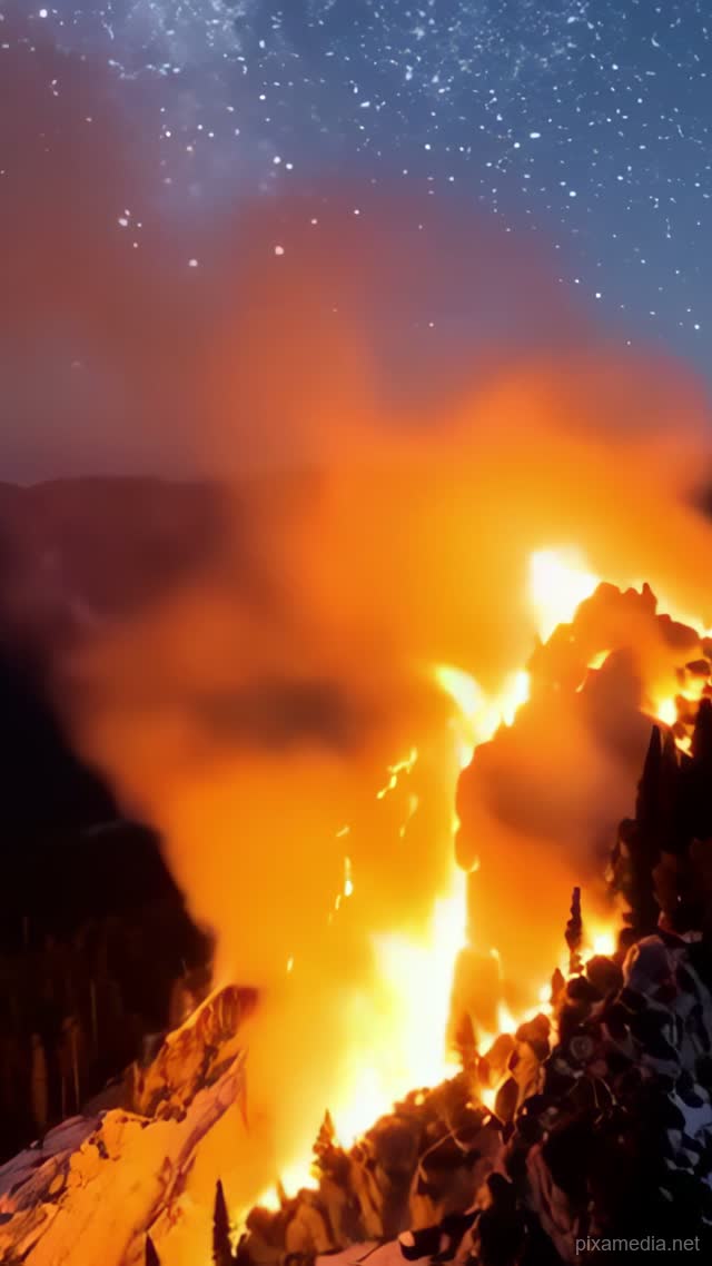 Mountain Ablaze at Night - Timelapse AI stock