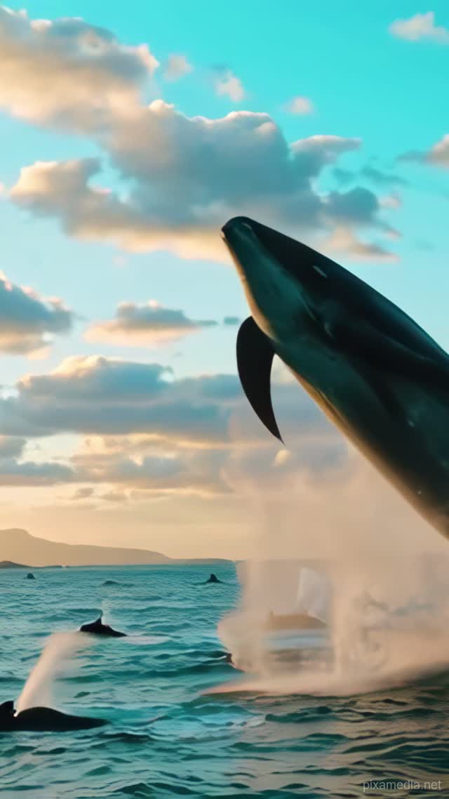 Humpbacks Breach Beneath Shifting Sky - Timelapse AI stock