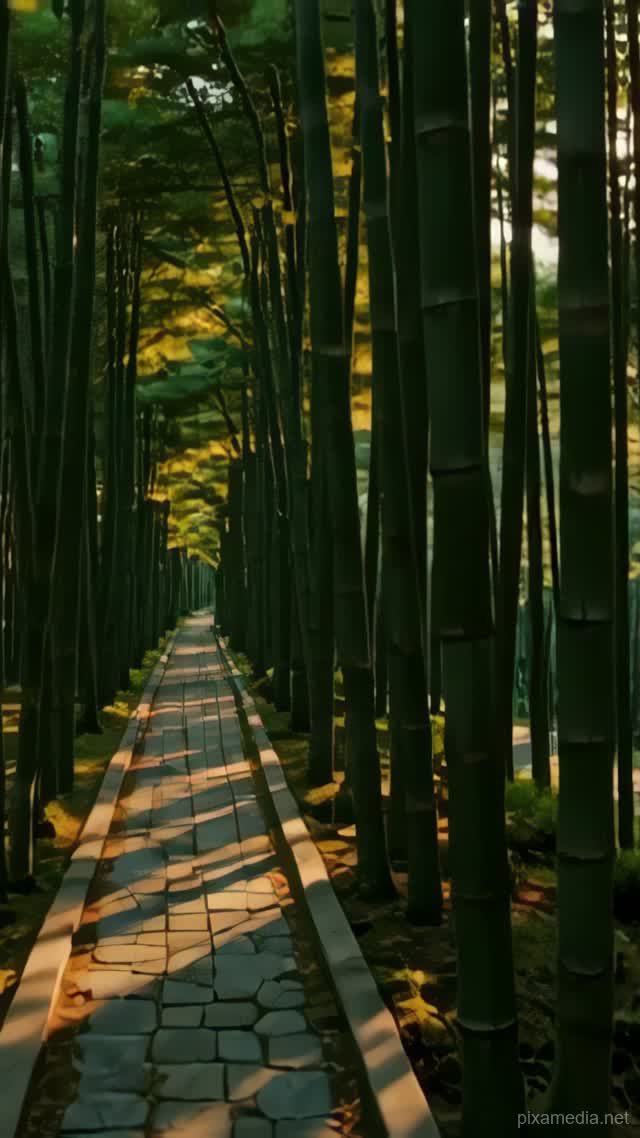 Bamboo Whispers at Golden Hour - Travel AI stock