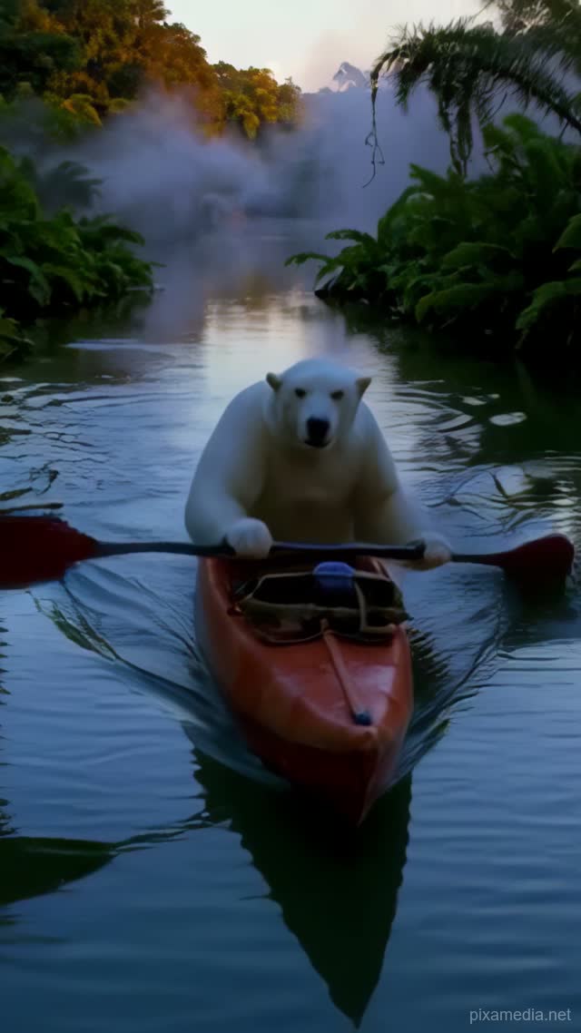 Polar Bear Paddles Emerald Jungle - Travel AI stock