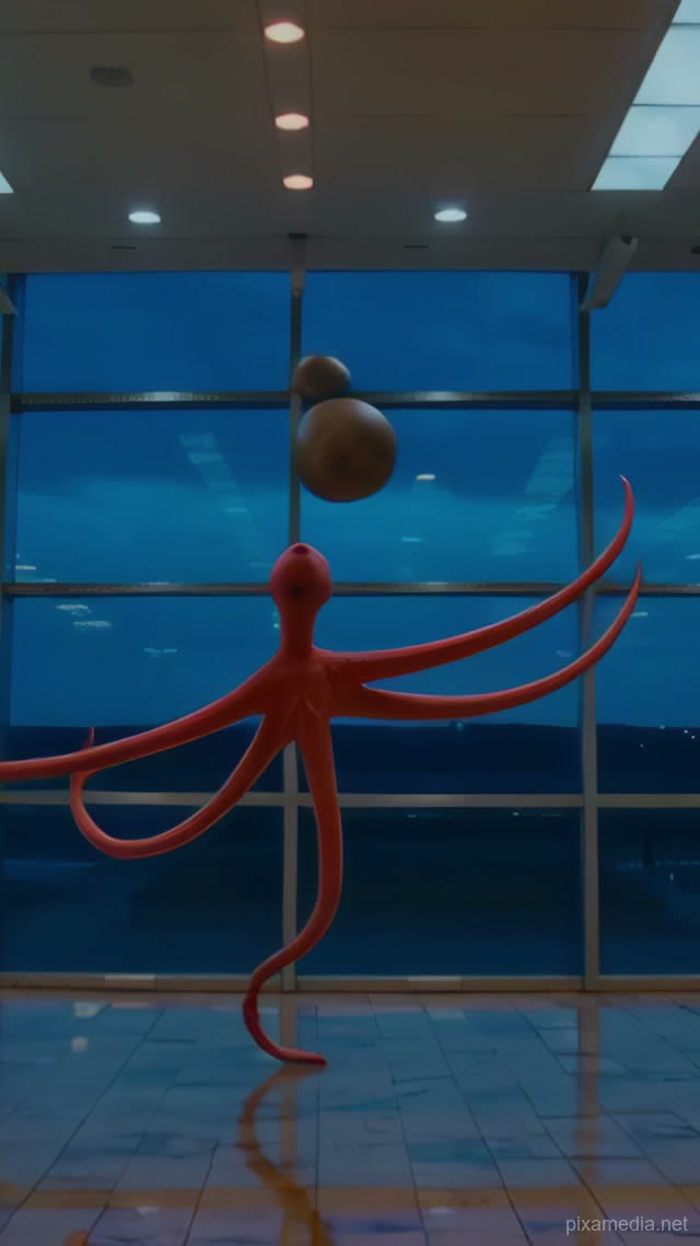 Octopus Spins Globes at Blue Hour - Travel AI stock