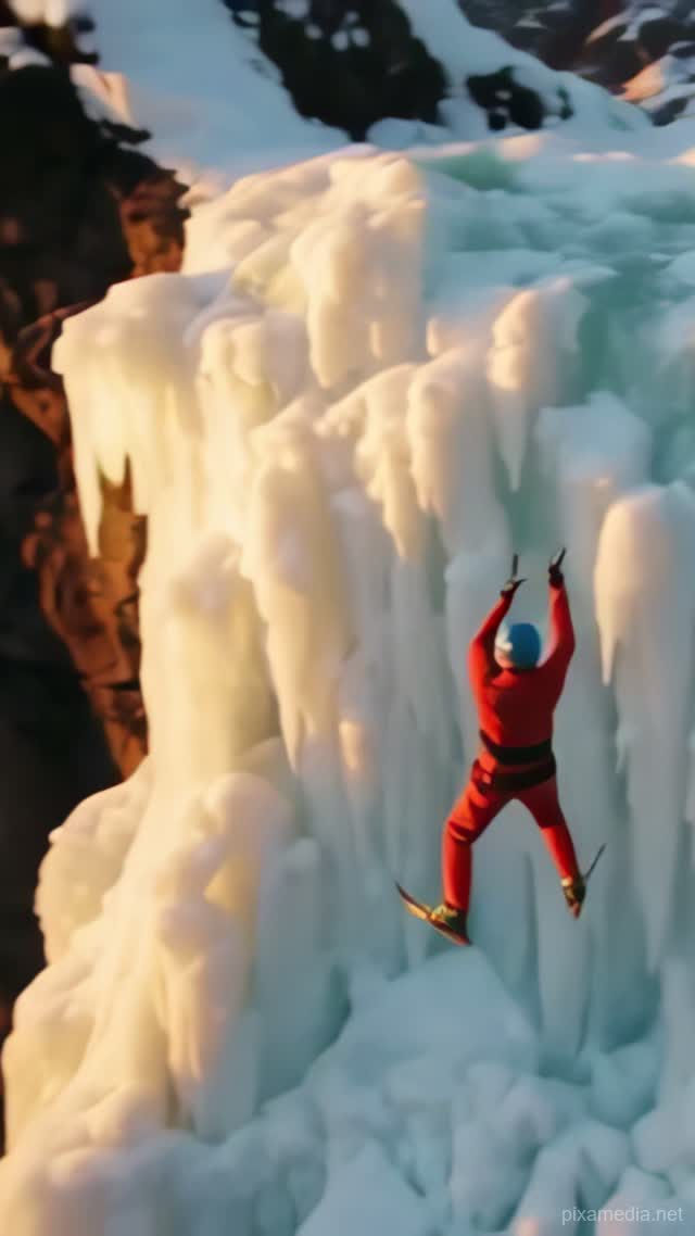 Golden Hour Frozen Cascade - Travel AI stock
