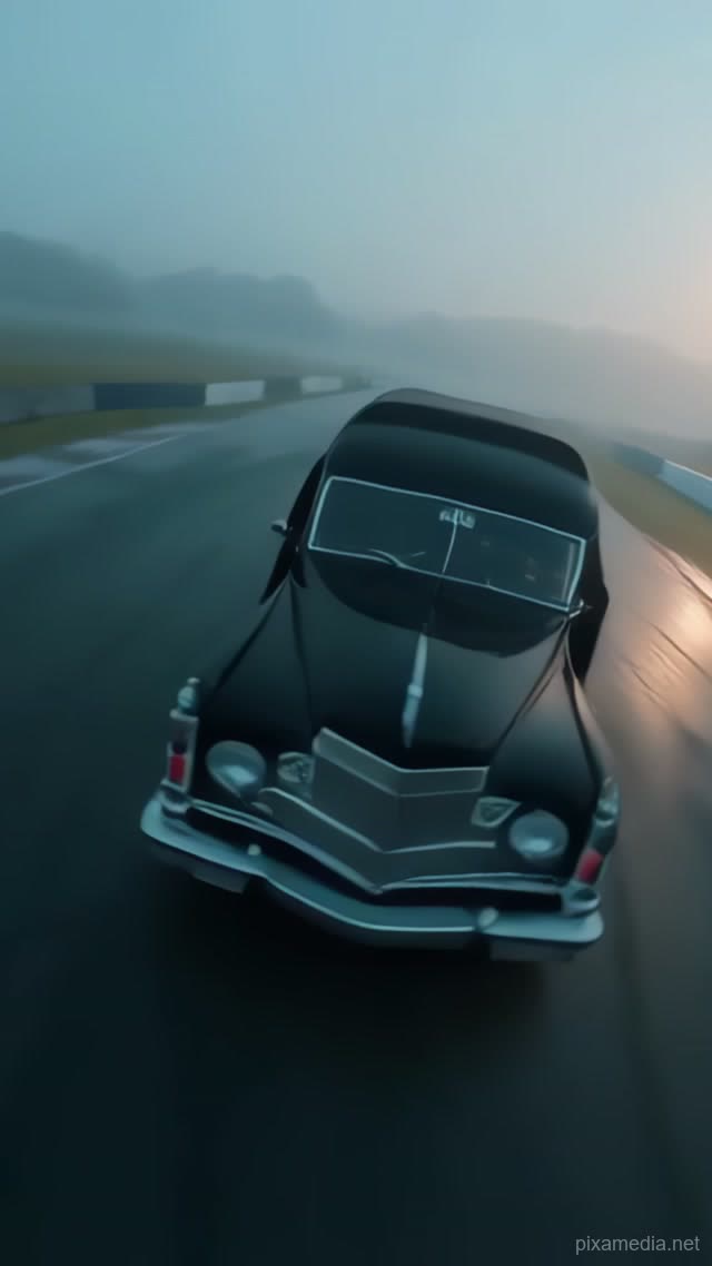 Hearse Glides Foggy Circuit - Vehicles AI stock